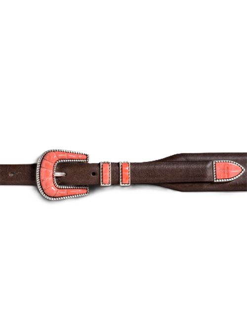 CRAZY COLOR - Pink Coral/brown Cintura Silver Ostrich Silver ostrich | STDCCSBRWSUEPNKBROWN